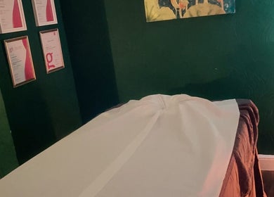 Calm massage room at Ann’s Thai Massage, March, England, GB, featuring a cozy treatment bed.