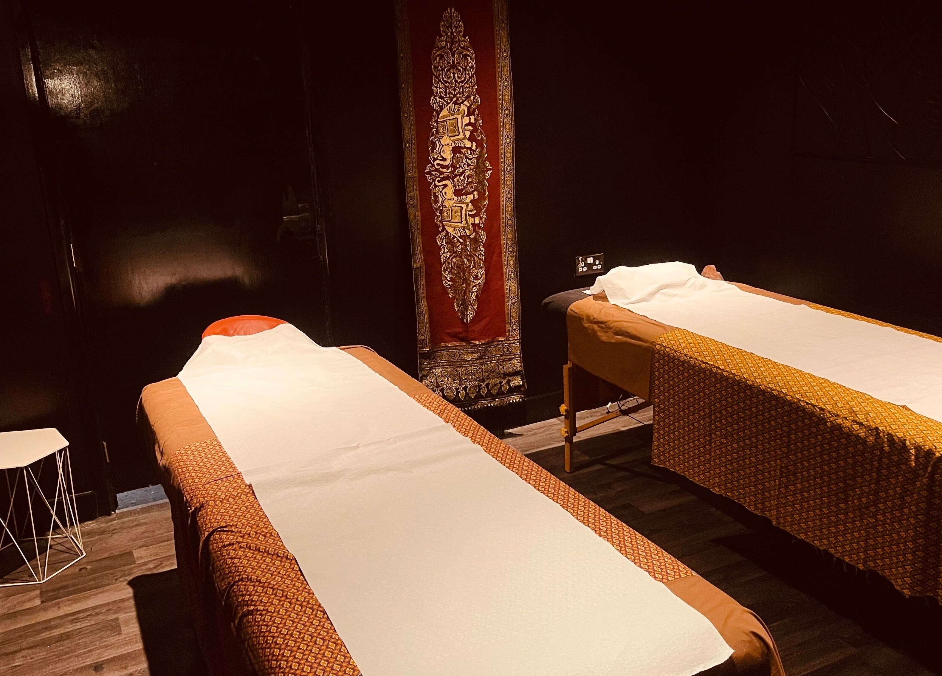 Massage beds in tranquil setting at Ann’s Thai Massage in March, England, GB.