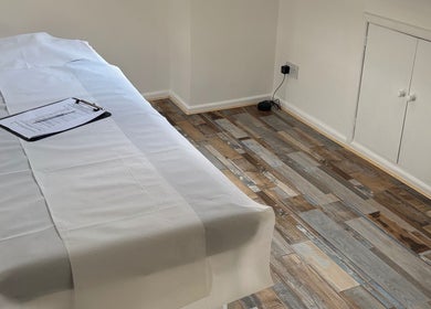 Calm treatment room at Js Semi Permanent Make Up By Jodie in Sturry, England. Features a restful massage bed.