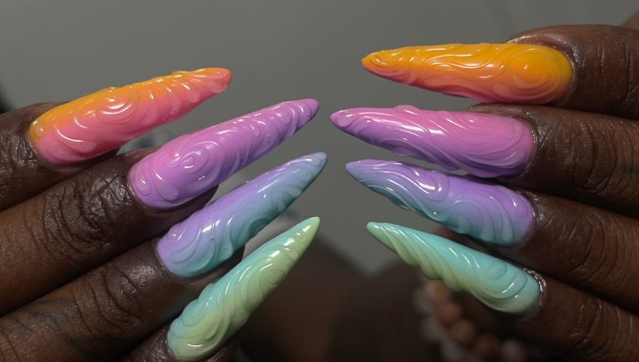 Vibrant sculpted nail designs at 44 Sculpted Nails, Kingston, St. Andrew Parish, JM.