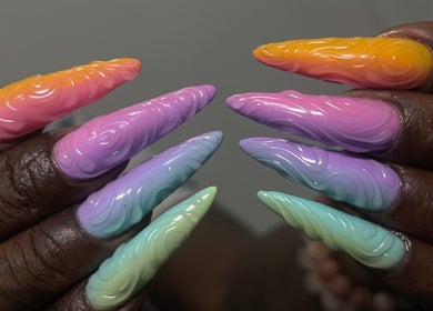 Vibrant sculpted nail designs at 44 Sculpted Nails, Kingston, St. Andrew Parish, JM.