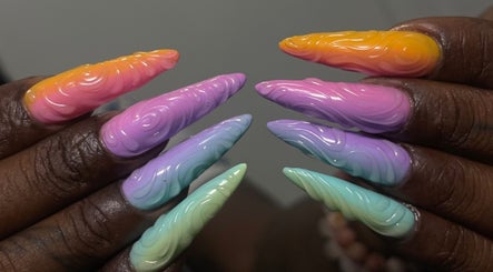 Vibrant sculpted nail designs at 44 Sculpted Nails, Kingston, St. Andrew Parish, JM.