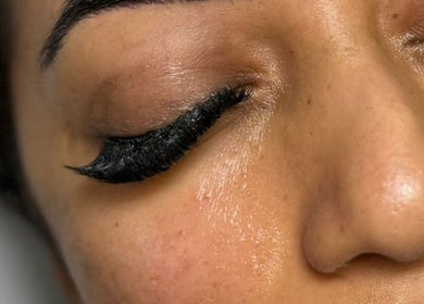 Close-up of eyelash extensions at Charlotte Elizabeth Tattoos, Tarporley, England, GB, showcasing expert artistry.