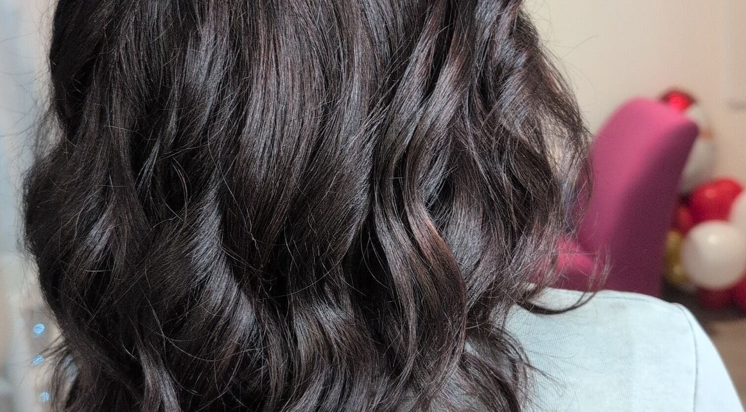 Elegant dark waves hairstyle at Dye For You.Hair in Kilmarnock, Scotland, GB.