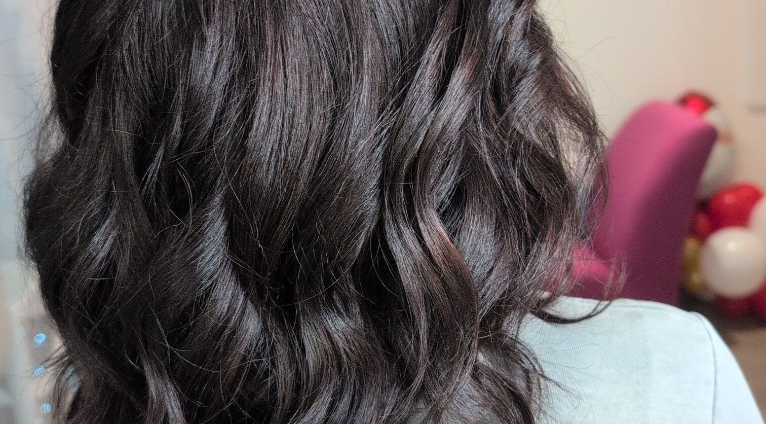 Elegant dark waves hairstyle at Dye For You.Hair in Kilmarnock, Scotland, GB.