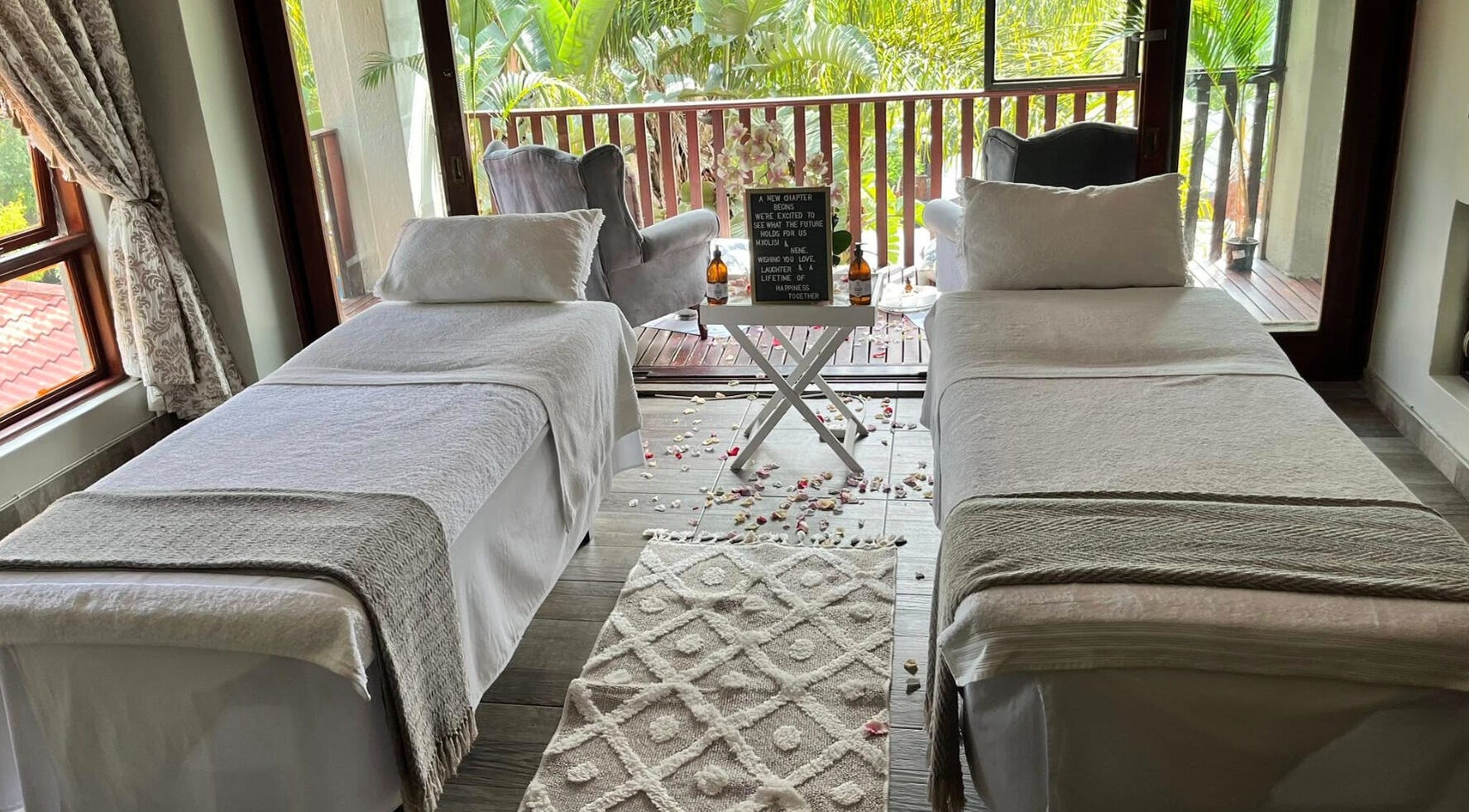 Serene twin beds at Rifumo Boutique Spa in Mbombela, Mpumalanga, ZA offering tranquility and relaxation.