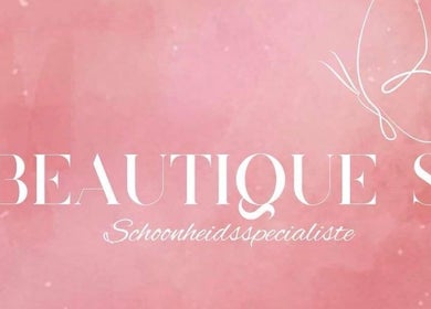 Elegant logo van Beautique S in Lierde, Vlaanderen, BE met roze achtergrond.