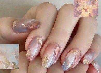 Elegant celestial nail design at Palette Carys UK in London, England, GB showcasing delicate ombre and art accents.