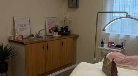 Cozy interior of Eves Lash Studio in Portadown, Northern Ireland, GB featuring a stylish sink and decor.