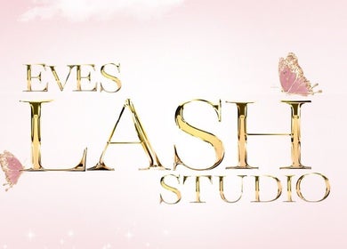 Elegant logo of Eves Lash Studio in Portadown, Northern Ireland, GB with gold text and butterflies.
