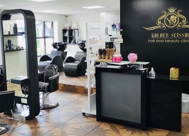 Paulina ProBeauty salon interior in Shrewsbury, England, GB, showcasing modern styling chairs and products.