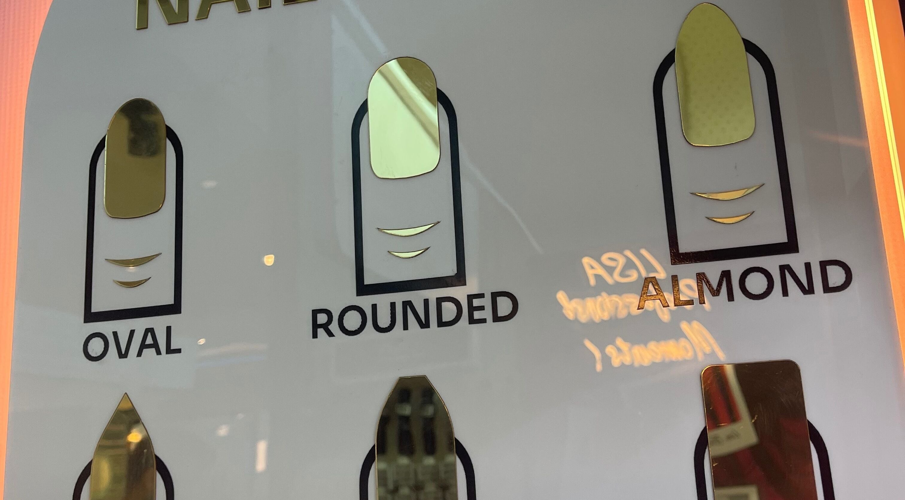 Display of nail shapes at Nail Studio By Wafaa Matar in Zalqa, Mount Lebanon Governorate, LB.