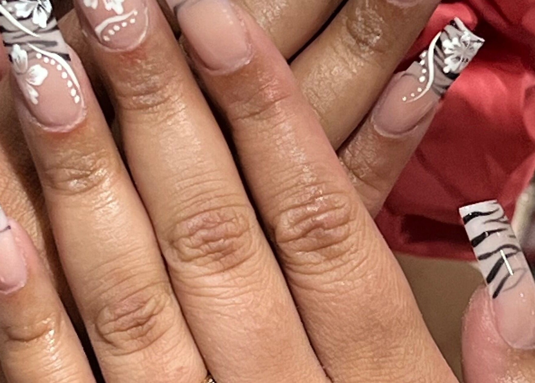 Intricate black and white nail art design at ChristianShS, Stockport, England, GB.