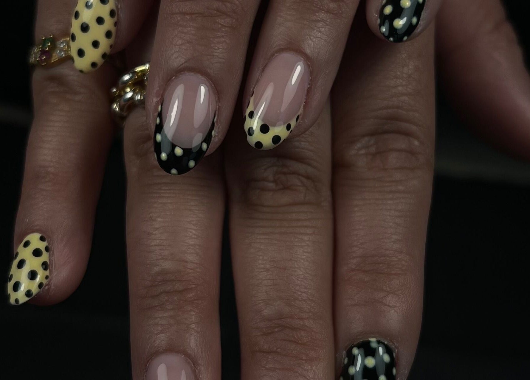 Stylish polka dot nail art at ChristianShS, Stockport, England, GB.