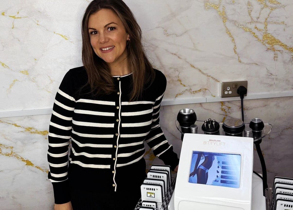 Beyond Contour in Yeadon, England, showcasing a wellness expert beside advanced beauty equipment.