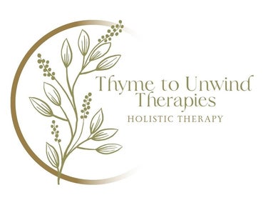 Thyme to Unwind Therapies logo featuring holistic leaf design in Gloucester, England, GB.