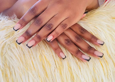 Stylish nails with black tips from Kay's Beauty & Nails, Vosloorus, Gauteng, ZA.