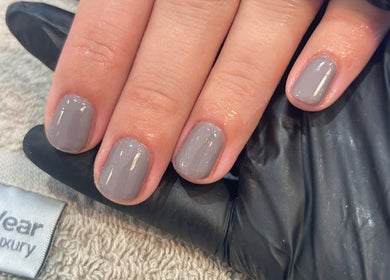 Elegant grey manicure by Lisa Marie at The Mani Muse Nails, Brentwood, England, GB.