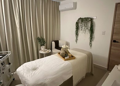 Relaxing spa room at Essenza in Licey Al Medio, Santiago, DO featuring a massage table and elegant decor.