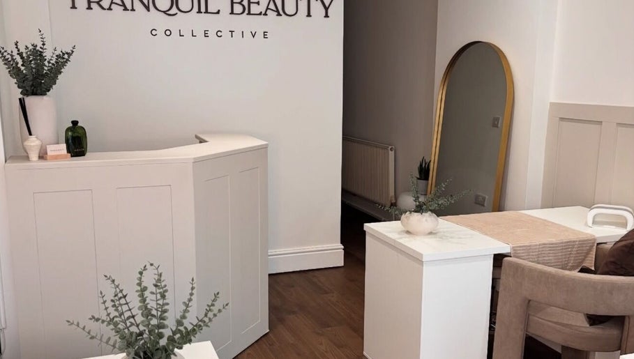 Elegant reception at ER nails, Worsley, England, GB, showcasing tranquil beauty décor.