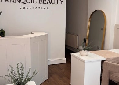Elegant reception at ER nails, Worsley, England, GB, showcasing tranquil beauty décor.