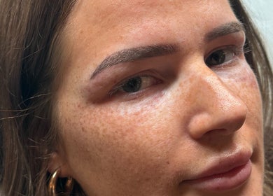 Woman with expertly shaped eyebrows at The Orielle Clinic (Bathgate), Bathgate, Scotland, GB.