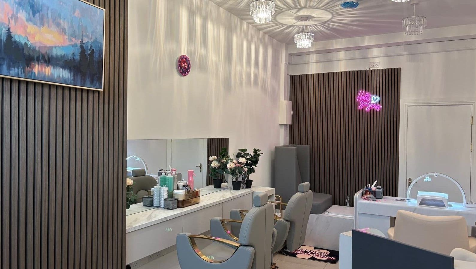 Chic interior of Nail & Brow Bar Mullingar with modern decor and service stations in Mullingar, IE.