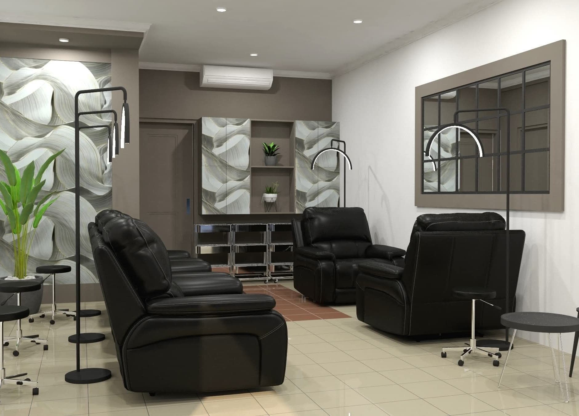 Relaxing lounge at Relash Eyelash Studio, Quezon City, Metro Manila, PH with plush seating and stylish decor.