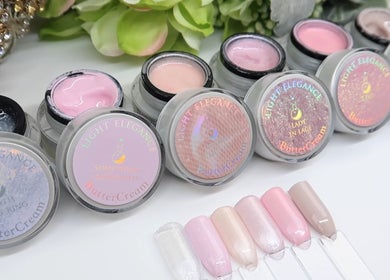 Assorted nail colors at Nailsby Nikki in Burpengary East, Queensland, AU. Display includes Light Elegance ButterCream.