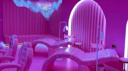 Luxurious pink spa interior at byhollymay, Conisbrough, England, GB, showcasing modern relaxation.