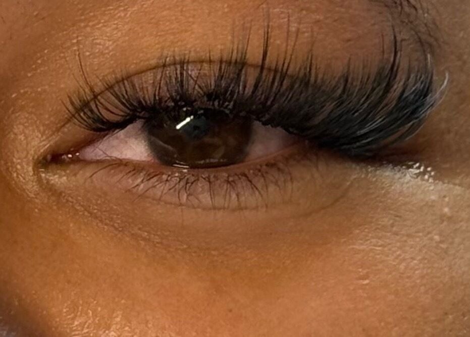 Close-up of a beautifully enhanced eye with eyelash extensions at Gleam By Molly, Evesham, England, GB.