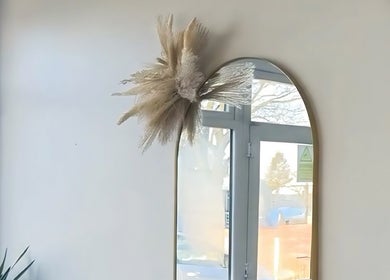 Stylish mirror and pampas decor at HairByMadi, Bradford, England, GB.