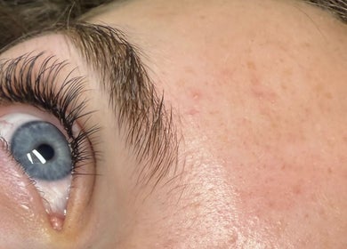 Close-up of eyelash extensions at Aura Studio in Thornton-Cleveleys, England, GB, showcasing detailed lash beauty.
