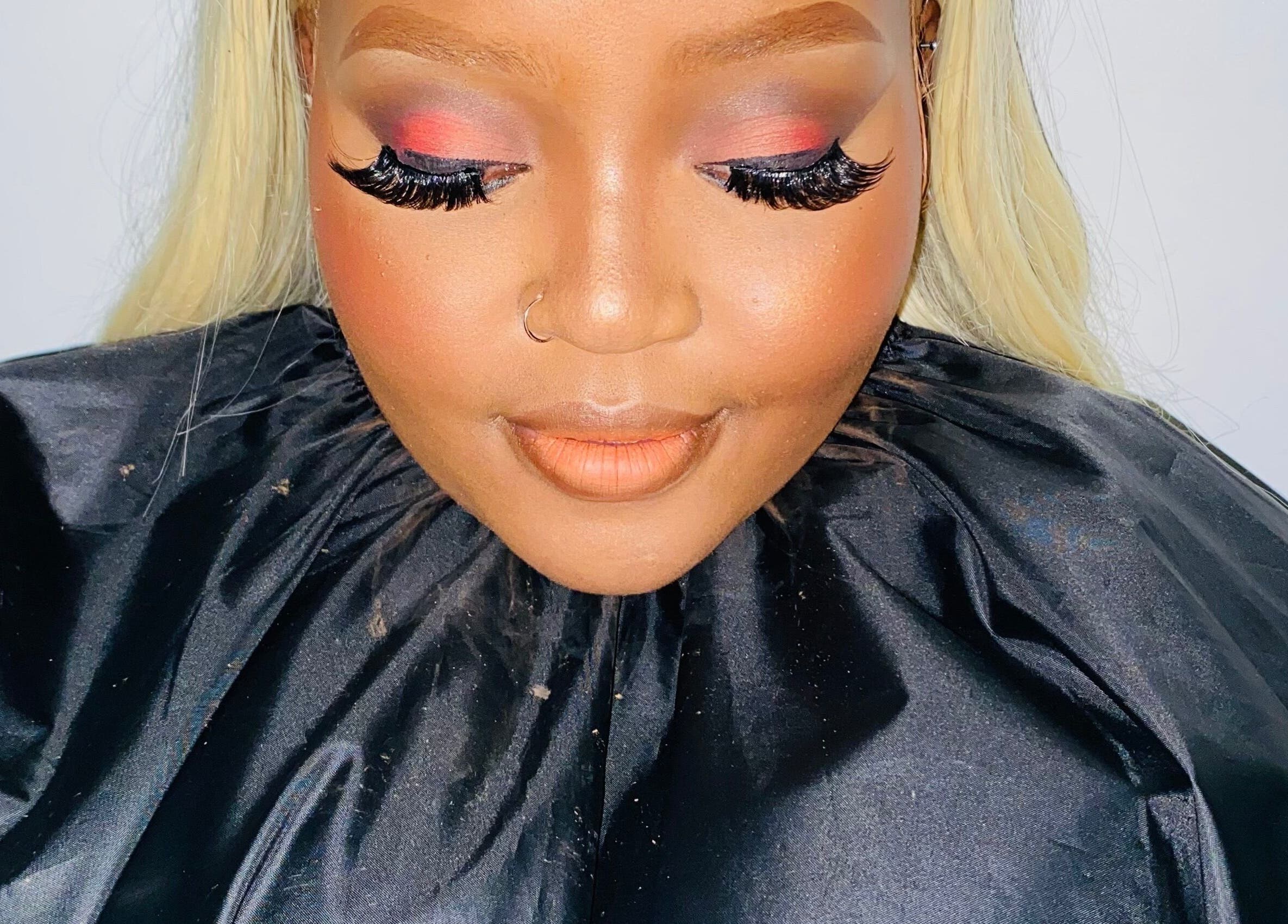 Close-up of a woman with glamorous makeup at Diyasi’s beauty, Pretoria, Gauteng, ZA.