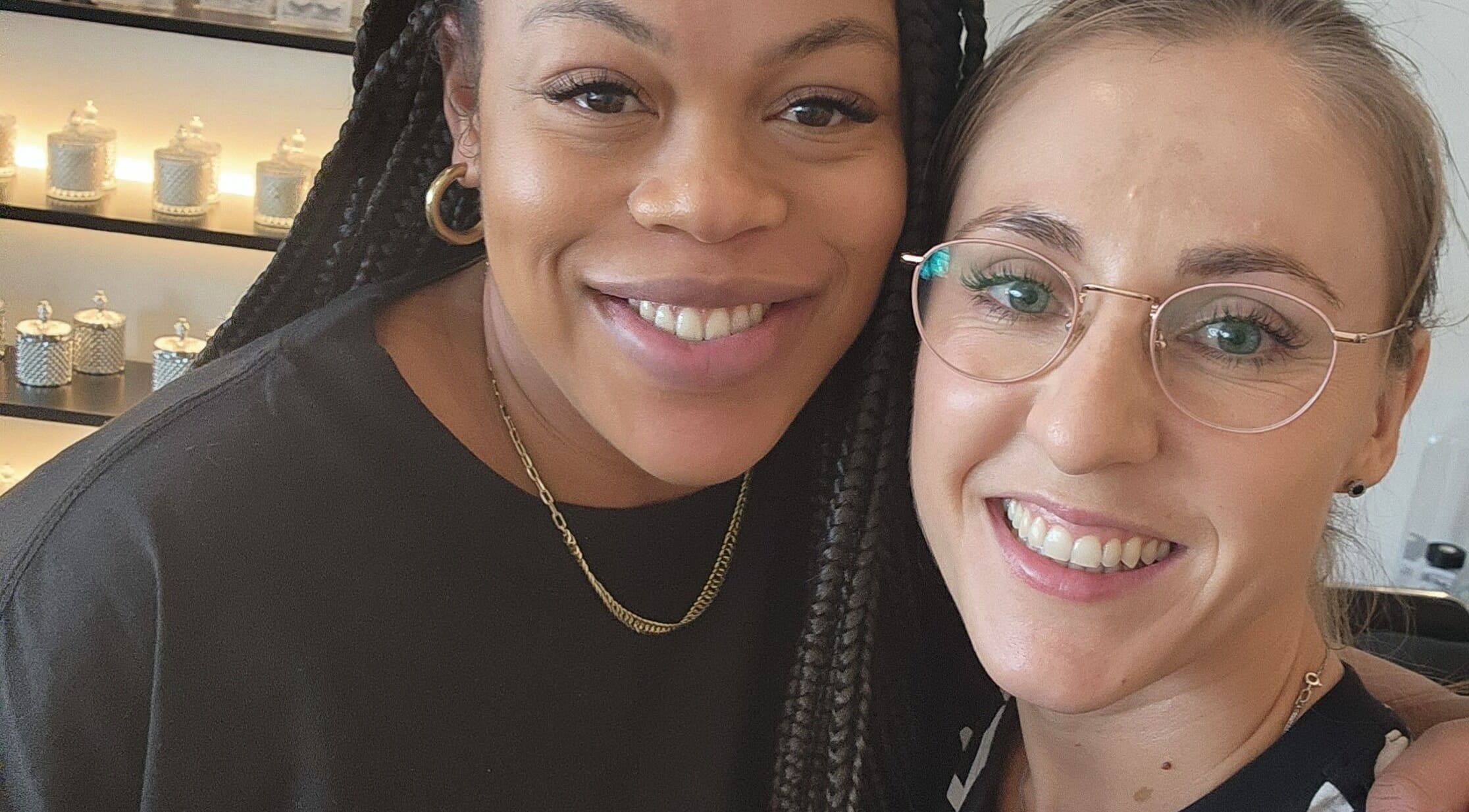 Happy clients at Lashes by Alexa, Miami, Florida, US, showcasing a friendly ambiance.