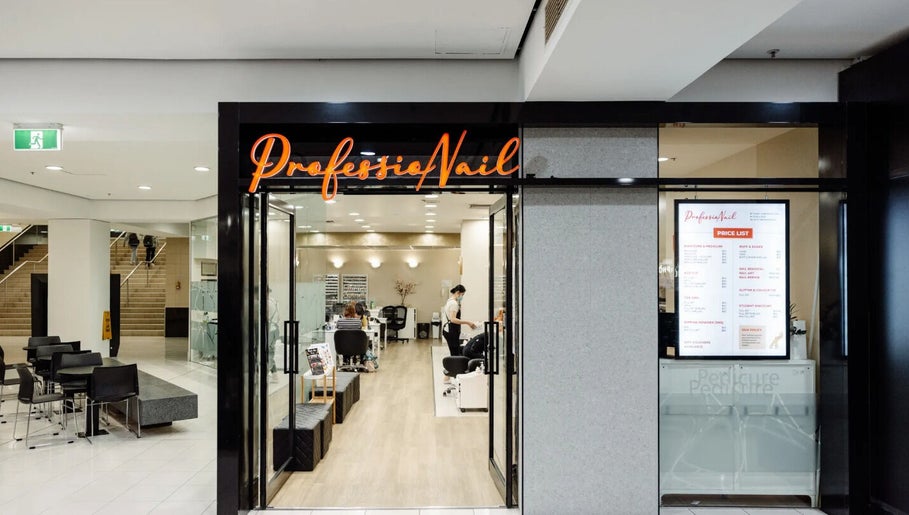Entrance of Professionail Adelaide nail salon in Adelaide, South Australia, AU, featuring modern decor.