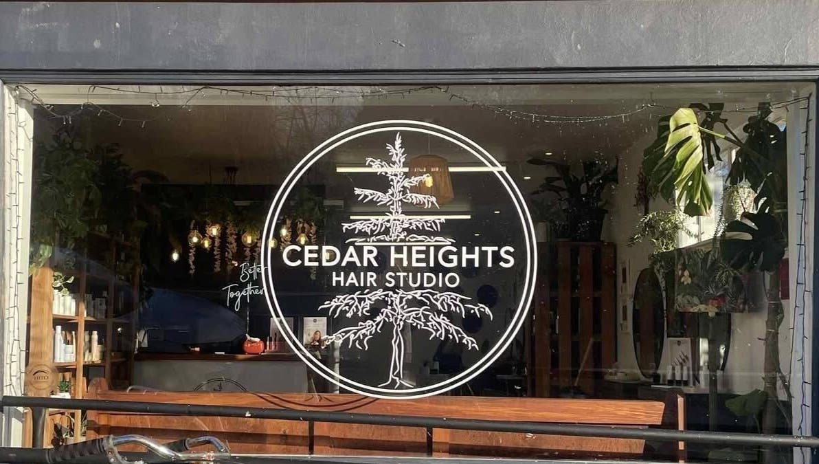 Entrance of Cedar Heights hair studio in Cust, Canterbury Region, NZ with stylish decor and inviting ambiance.