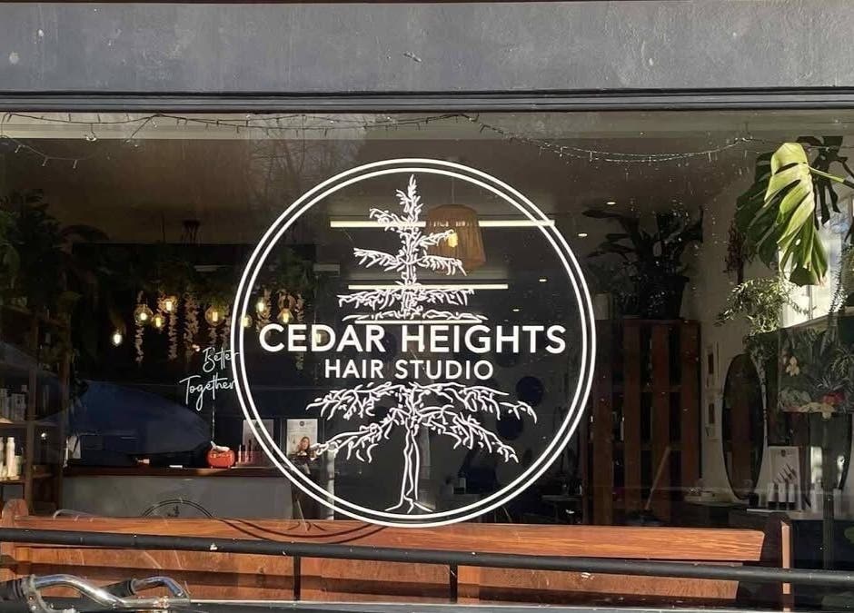 Entrance of Cedar Heights hair studio in Cust, Canterbury Region, NZ with stylish decor and inviting ambiance.
