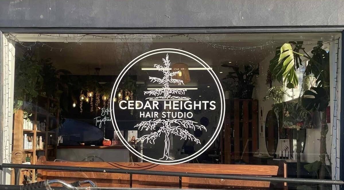 Entrance of Cedar Heights hair studio in Cust, Canterbury Region, NZ with stylish decor and inviting ambiance.