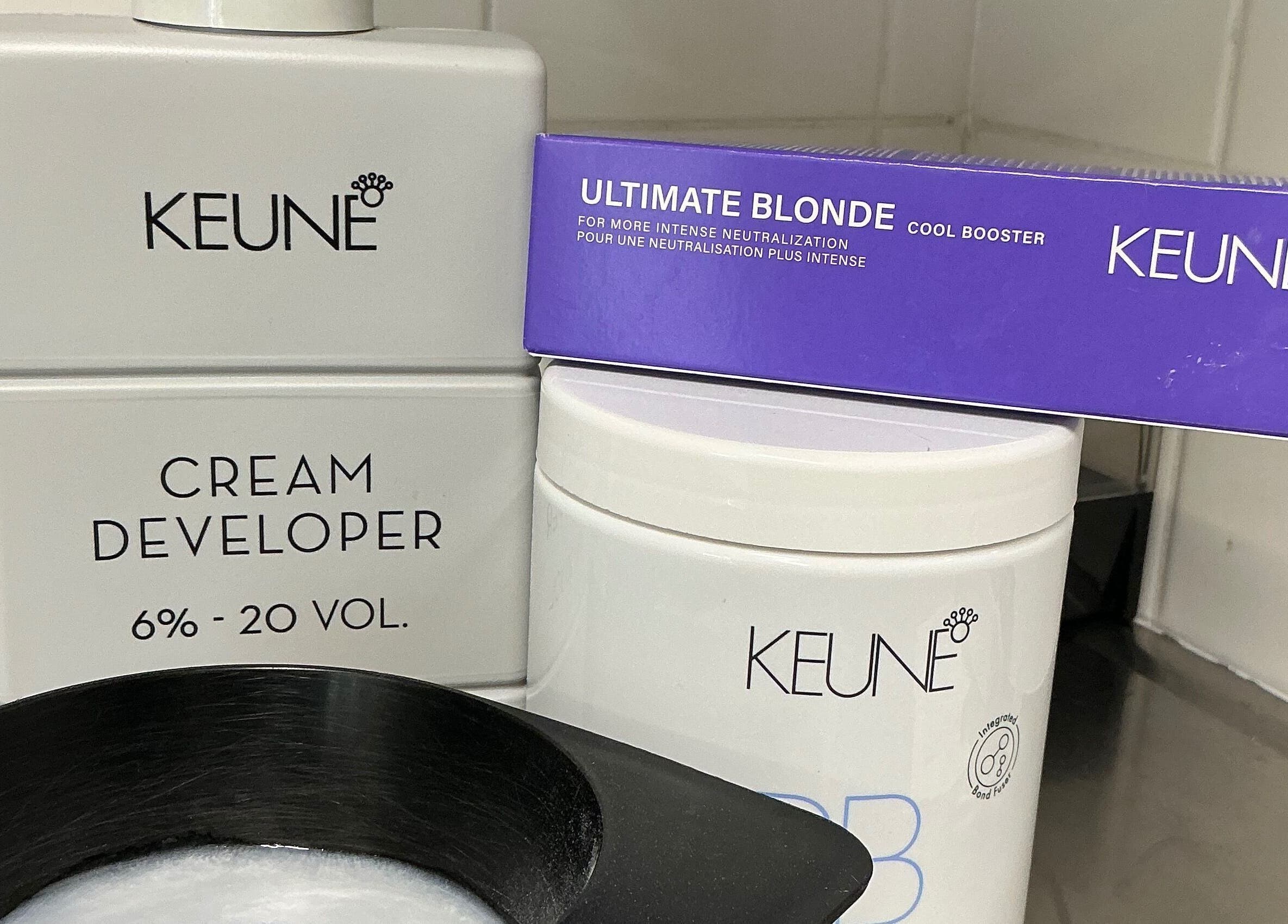 Hair care products at Cedar Heights hair studio, Cust, Canterbury Region, NZ, featuring cream developer.