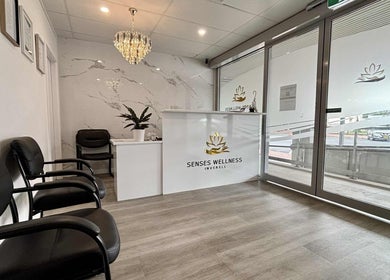 Reception area of SENSES WELLNESS INVERELL, featuring sleek decor in Inverell, New South Wales, AU.