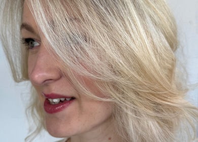 Close-up of a stylish blonde hairstyle at Haute Hair By Shelbie-Marie, Melbourne, Victoria, AU.