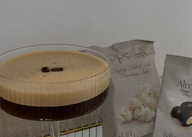 Elegant espresso martini with gourmet snacks at Haute Hair By Shelbie-Marie, Melbourne, Victoria, AU.