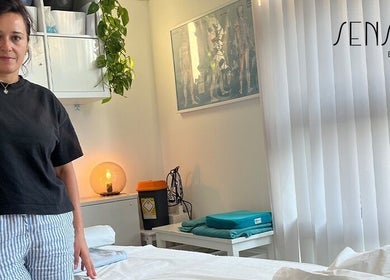 Cozy therapy room at Sensara Soft Tissue Therapy, Sports & Remedial Massage by Rebecca in London, England, GB.