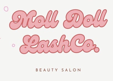 Moll Doll Lash Co salon logo in pink cursive, located in Merthyr Tydfil, Wales, GB.