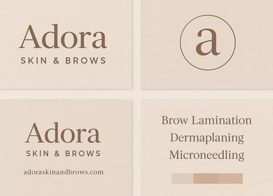 Brand design for Lianne Adora Skin & Brows, Holmfirth, England, GB, featuring logo and services.