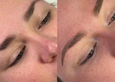 Lianne Adora Skin & Brows in Holmfirth, England, GB. Before and after eyebrow treatment showing enhanced styling.