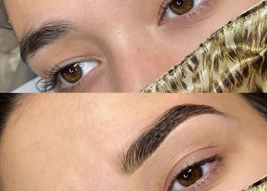 Before and after a brow makeover at Lianne Adora Skin & Brows, Holmfirth, England, GB.