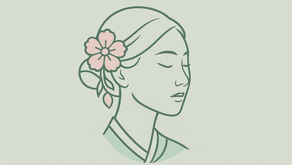 Illustration d'une femme avec une fleur rose chez KOREANSKIN à Casablanca, Casablanca-Settat, MA.
