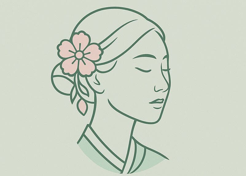 Illustration d'une femme avec une fleur rose chez KOREANSKIN à Casablanca, Casablanca-Settat, MA.